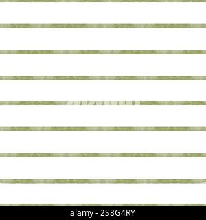Aquarellsymmetrisches Muster von Streifen, Linien, Konturen von grüner Farbe. Abbildung auf weißem Hintergrund. Abstrakter, nahtloser Druck für Textilien Stockfoto