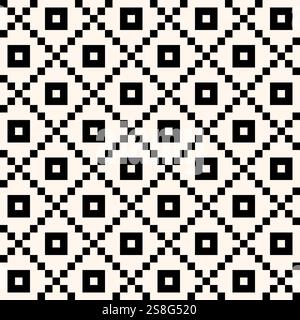 Nahtloses Muster des schwarzen und weißen Vektorrasters. Einfache abstrakte minimale geometrische Textur mit Quadraten. Moderner minimalistischer Hintergrund. Monochromes Design. Stock Vektor