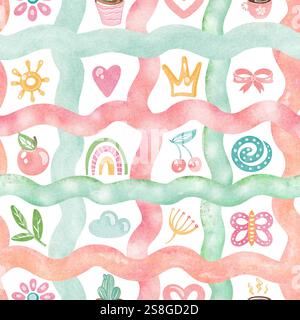 Niedliche karierte nahtlose Doodle-Muster-Illustration Stockfoto