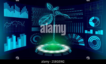 3D-Low Poly grüne Pflanze HUD UI angezeigt. Zukunft polygonalen Dreieck Point Line ökologie Probleme Lösung Zusammenfassung Biologie Genom engineering Vektor Stock Vektor