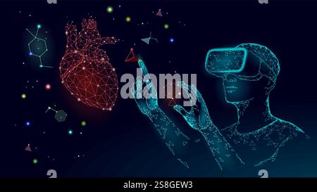 Virtual-Reality-Brille mit holografischer Projektion für VR-Headsets. Futuristische Medizin Herz Gesundheit Analyse Labor Remote Arzt Online Vektor Stock Vektor