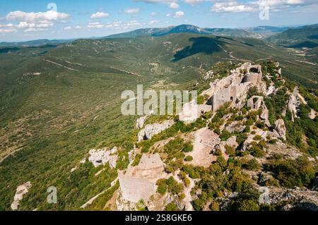 360-Grad-Panorama von Château de Peyrepertuse, Aude, Frankreich Stockfoto