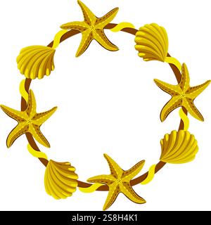 Sommerrahmen mit Meeressternen und Muscheln Vektorillustration Stock Vektor