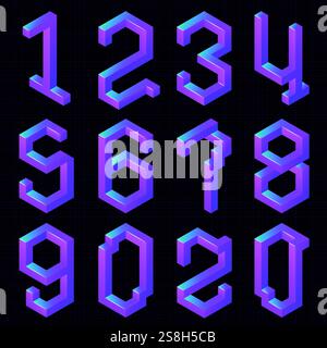 Vektor-3D-Cyberpunk-Zahlensatz Stock Vektor