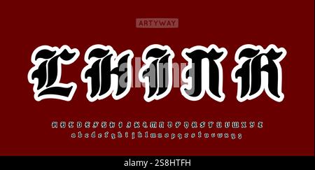 Mittelalterliche Schwarzbrief-Typographie, klassische chinesische Kalligraphie, dekorative gotische Schrift, alte fraktur-Schrift, feines Rittermonogramm, chinesischer Stil Stock Vektor