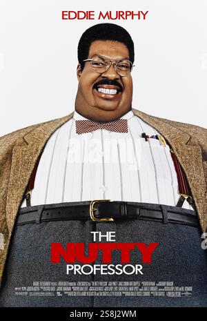 The Nutty Professor (1996) unter der Regie von Tom Shadyac mit Eddie Murphy, Jada Pinkett Smith und James Coburn. Ein gutmütiger, aber fettleibiger Genetikprofessor entwickelt eine wundersame Formel zur Gewichtsreduktion, die ihn in sein charismatisches, aber widerliches Alter Ego verwandelt. Foto eines Original-Posters aus dem Jahr 1996 (USA), das NUR FÜR REDAKTIONELLE ZWECKE VERWENDET WIRD. Quelle: BFA / Universal Pictures Stockfoto