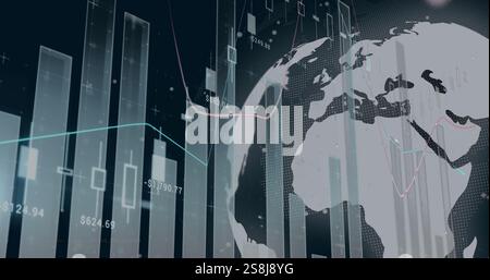 Abbildung von Diagrammen und Datenverarbeitung über den Globus Stockfoto