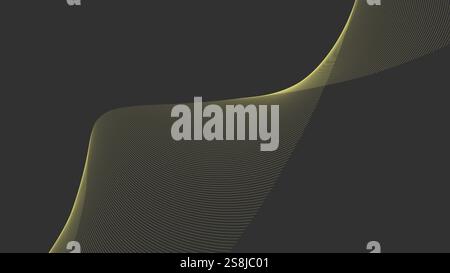 Abstrakter Hintergrund mit gelben Wellenlinien auf dunkelgrauem Hintergrund, dynamische Kurven, minimalistischer Stil, mit Kopierraum für Text in der Mitte Stockfoto