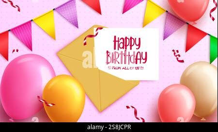 Happy Birthday Text Vektor Design. Einladung und Kartenvorlage mit Happy Birthday Gruß Widmungskarte. Jahrestag der Vektor-Illustration Stock Vektor