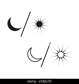 Sonne und Mond. Duale Himmelssymbole. Minimaler Vektorstil. Schwarz-weiß-Design. Stock Vektor