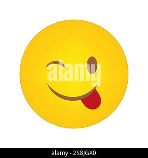 Das Emoji-Symbol zwinkernd. Verspieltes, lächelndes Gesicht. Gelbes kreisförmiges Symbol. Lustiger Gesichtsausdruck. Stock Vektor