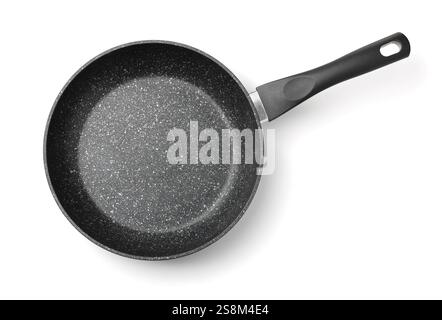 Draufsicht der antihaftbeschichteten Steinpfanne, isoliert auf weiß Stockfoto