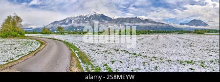Karavanke Bergkette von Lesce, Slowenien Stockfoto