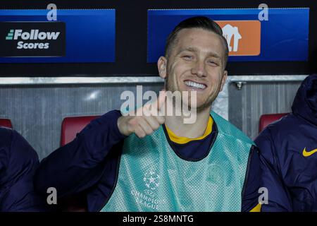 Prag, Tschechische Republik. Januar 2025. Piotr Zielinski von Inter wurde während des UEFA Champions League-Spiels zwischen Sparta Prag und Inter in der Epet Arena gesehen. Endpunktzahl; Sparta Prag 0:1 Inter. (Foto: Grzegorz Wajda/SOPA Images/SIPA USA) Credit: SIPA USA/Alamy Live News Stockfoto