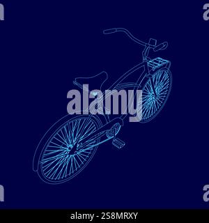 Blaues Fahrrad mit schwarzem Sitz. Das Motorrad wird stilvoll dargestellt, wobei der Rahmen des Motorrads und die Speichen des Rades blau gezeichnet sind Stock Vektor