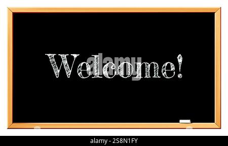 Begrüßungstafel für die Schule. Zurück zur Schule, Grußbotschaft auf grünem Tafel mit Holzrahmen, realistische 3D-Bannervorlage. Vektorausbildung und Studienkonzept. Stock Vektor