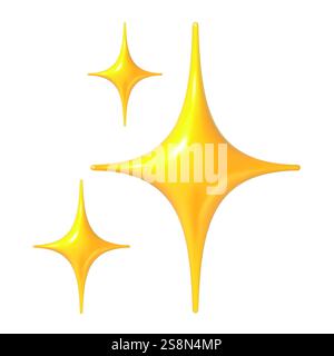 Funkelndes Emoji. Shining Stars 3D Rendern ein goldenes Hochglanz-Symbol. Blinkendes gelbes Sternsymbol für Nachrichten in sozialen Medien. Vektor-isoliertes UI-Zeichen für positive Rückmeldung. Stock Vektor