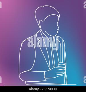 Mann mit Kaffeeskizze, durchgehende Linienzeichnung, Vektor Stock Vektor
