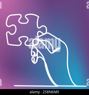 Hand mit Puzzleskizze kontinuierliche Linienzeichnung, Vektor Stock Vektor
