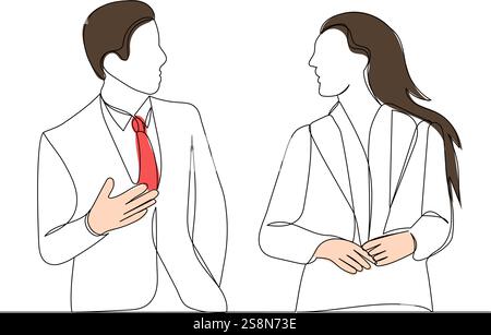 Die Mitarbeiter kommunizieren mit der Zeichnung von durchgehenden Linien Stock Vektor