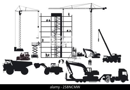 Baustelle mit Bagger, Architekt und Illustration für schwere Lkw Stockfoto