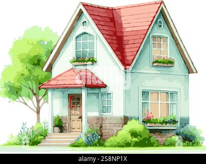 Aquarellvektor-Illustration eines malerischen Cottage Stock Vektor