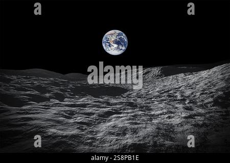 Ein Bild eines Weltraumblicks auf unseren Planeten Erde vom Mond Stockfoto