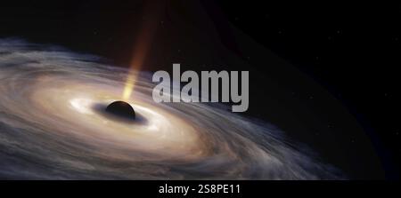 Eine Galaxie mit tiefem Raum und schwarzem Loch. 3D Abbildung Stockfoto