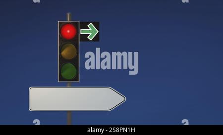 Ampel wird rot mit Pfeilen und Platz für Text angezeigt. 3D Abbildung Stockfoto