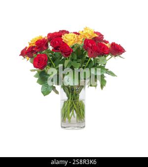 Ein Bild von einem schönen Blumenstrauß gelbe und rote Rosen Stockfoto