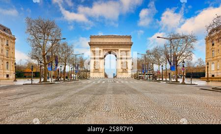 Arc de Triomphe oder Arch of Triumph an den Champs Elysees in Paris, Frankreich Stockfoto