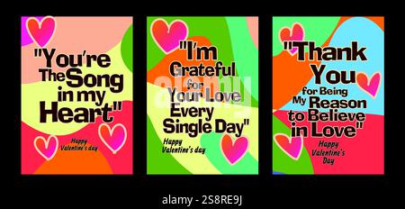 Auffällige Valentinstag-Vorlagen mit modernem Pastellhintergrund. Eine Valentinstag-Grußkarte mit Beispieltext, roten Herzen und abstraktem Hintergrund Stock Vektor