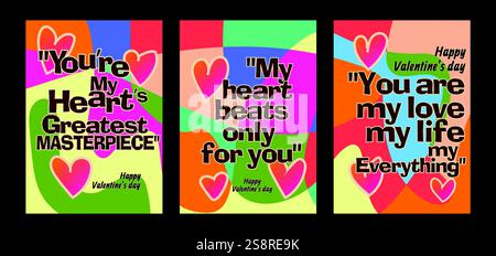Auffällige Valentinstag-Vorlagen mit modernem Pastellhintergrund. Eine Valentinstag-Grußkarte mit Beispieltext, roten Herzen und abstraktem Hintergrund Stock Vektor