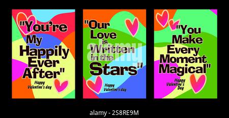Auffällige Valentinstag-Vorlagen mit modernem Pastellhintergrund. Eine Valentinstag-Grußkarte mit Beispieltext, roten Herzen und abstraktem Hintergrund Stock Vektor