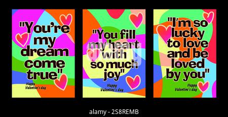 Auffällige Valentinstag-Vorlagen mit modernem Pastellhintergrund. Eine Valentinstag-Grußkarte mit Beispieltext, roten Herzen und abstraktem Hintergrund Stock Vektor