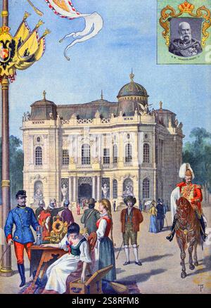 Abbildung mit den österreichischen Pavillon mit einem Porträt von Kaiser Franz Joseph an der Exposition Universelle von 1900. Dies war eine Messe in Paris, Frankreich, statt, von 14. April bis 12. November 1900, die Errungenschaften des vergangenen Jahrhunderts zu feiern und Entwicklung in die nächste zu beschleunigen. Stockfoto