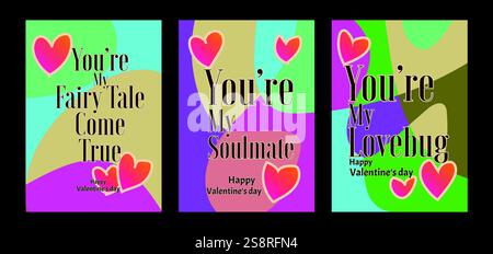 Auffällige Valentinstag-Vorlagen mit modernem Pastellhintergrund. Eine Valentinstag-Grußkarte mit Beispieltext, roten Herzen und abstraktem Hintergrund Stock Vektor