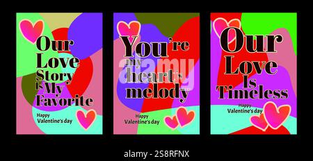 Auffällige Valentinstag-Vorlagen mit modernem Pastellhintergrund. Eine Valentinstag-Grußkarte mit Beispieltext, roten Herzen und abstraktem Hintergrund Stock Vektor