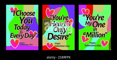 Auffällige Valentinstag-Vorlagen mit modernem Pastellhintergrund. Eine Valentinstag-Grußkarte mit Beispieltext, roten Herzen und abstraktem Hintergrund Stock Vektor