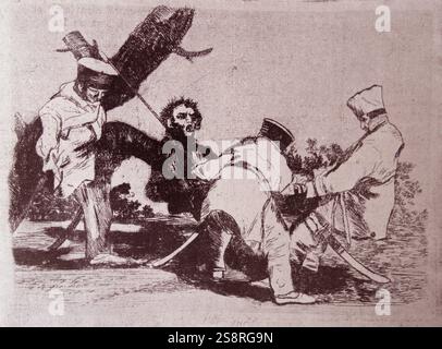 Illustration von Francisco Goya (1746-1828), einem spanischen romantischen Maler, in der die französischen Gräueltaten während der Napoleonischen Invasion in Spanien. Vom 19. Jahrhundert Stockfoto