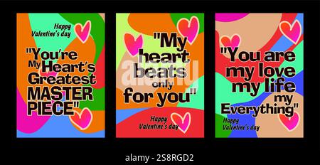 Auffällige Valentinstag-Vorlagen mit modernem Pastellhintergrund. Eine Valentinstag-Grußkarte mit Beispieltext, roten Herzen und abstraktem Hintergrund Stock Vektor