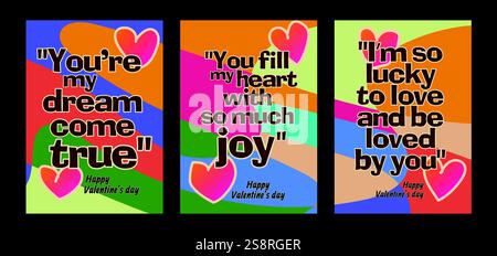 Auffällige Valentinstag-Vorlagen mit modernem Pastellhintergrund. Eine Valentinstag-Grußkarte mit Beispieltext, roten Herzen und abstraktem Hintergrund Stock Vektor
