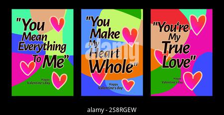 Auffällige Valentinstag-Vorlagen mit modernem Pastellhintergrund. Eine Valentinstag-Grußkarte mit Beispieltext, roten Herzen und abstraktem Hintergrund Stock Vektor