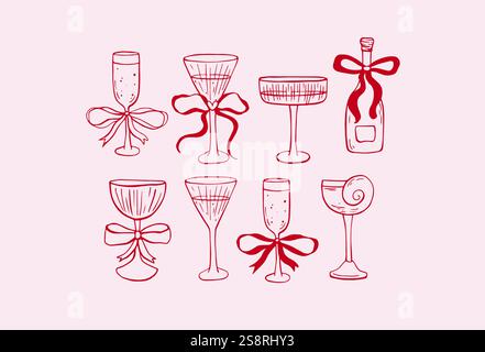 Vektor-rotes Glas mit rotem skurrilen Bogen und Kirsche Stock Vektor