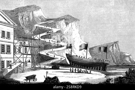 Gravur, die verschiedene Anwendungen der schiefen Ebene. Vom 19. Jahrhundert Stockfoto