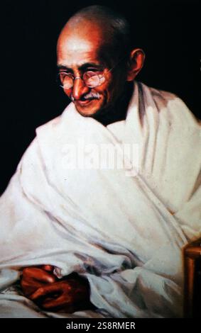 Mohandas Karamchand Gandhi 1869 - 1948) war der bedeutendste Führer der indischen Unabhängigkeitsbewegung in Britisch - Indien regiert. Stockfoto