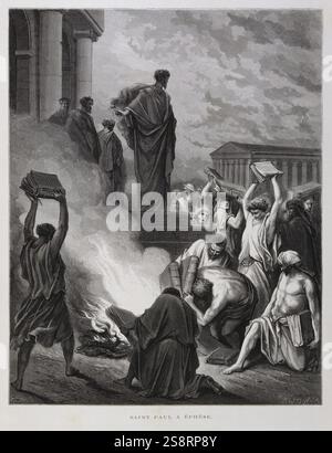 Der hl. Paulus in Ephesus, Illustration aus der Dore Bibel 1866. In 1866 wurde der französische Künstler und Illustrator Gustave Doré (1832-1883), veröffentlichte eine Reihe von 241 Holz Gravuren für eine neue Deluxe Edition der 1843 Französische Übersetzung der Vulgata Bibel, im Volksmund als die Bibel de Touren bekannt. Diese neue Ausgabe wurde bekannt als La Grande Bibel de Tours und seine Illustrationen waren außerordentlich erfolgreich. Stockfoto