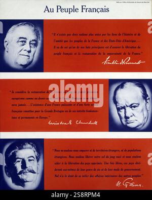 Erklärung (in französischer Sprache gedruckt); durch die Führer der Sowjetunion, den USA und Großbritannien, die nach der Konferenz von Teheran im Zweiten Weltkrieg. Dezember 1943 Stockfoto