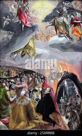 Die Anbetung des Namens Jesu, 1578, von El Greco. Dom?nikos Theotokópoulos (1. Oktober 1541 – 7. April 1614), bekannt als El Greco, war ein griechischer Maler, Bildhauer und Architekt der spanischen Renaissance Stockfoto