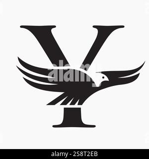 Monogramm Buchstabe Y Flying Eagle Logo Konzept für Geschwindigkeitssymbol und Transportsymbol Vektorschild Stock Vektor
